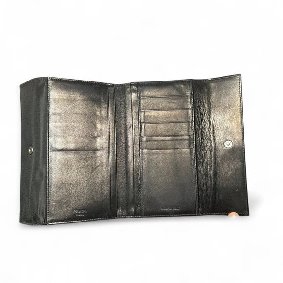 PRADA Saffiano Leather and Nylon Tri-Fold Wallet - Black - Picture 6 of 15